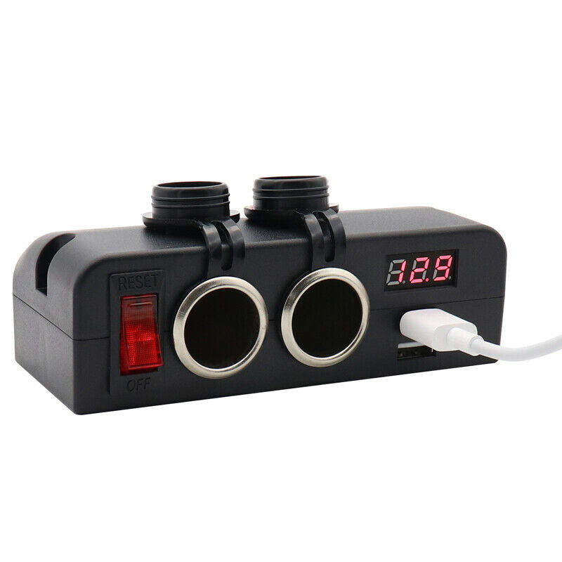 LED 12/24V Car Truck Fast Charger Socket Dual USB Port Voltmeter w/Rocker Switch