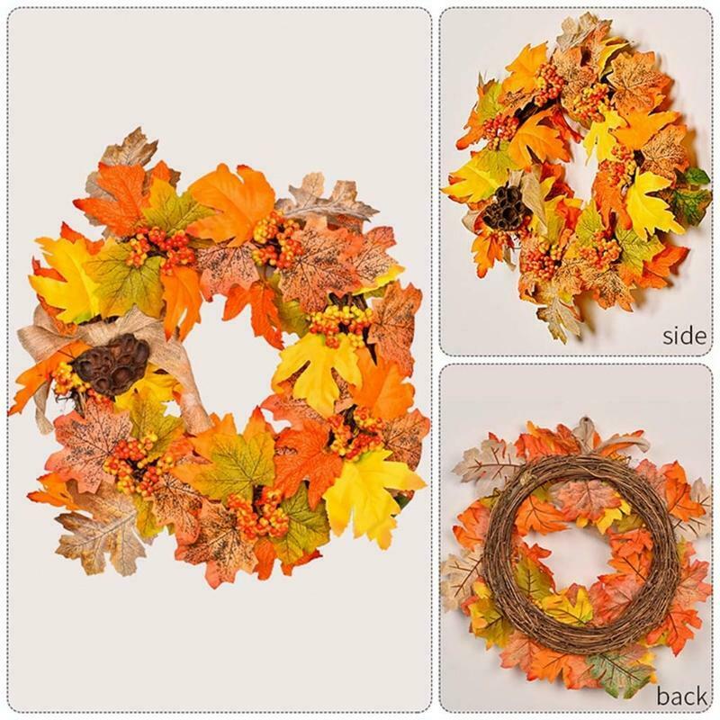 14 Inch Artificial Autumn Fall Wreath Harvest Thanksgiving Wreath for Front Door