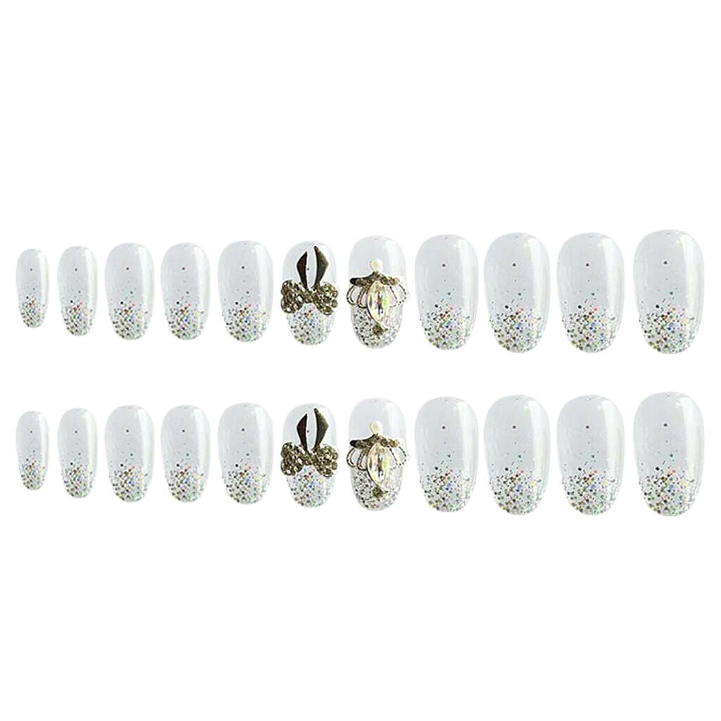 24 Pieces Different Sizes White Long False Nails, Full Cover Nail Tips With