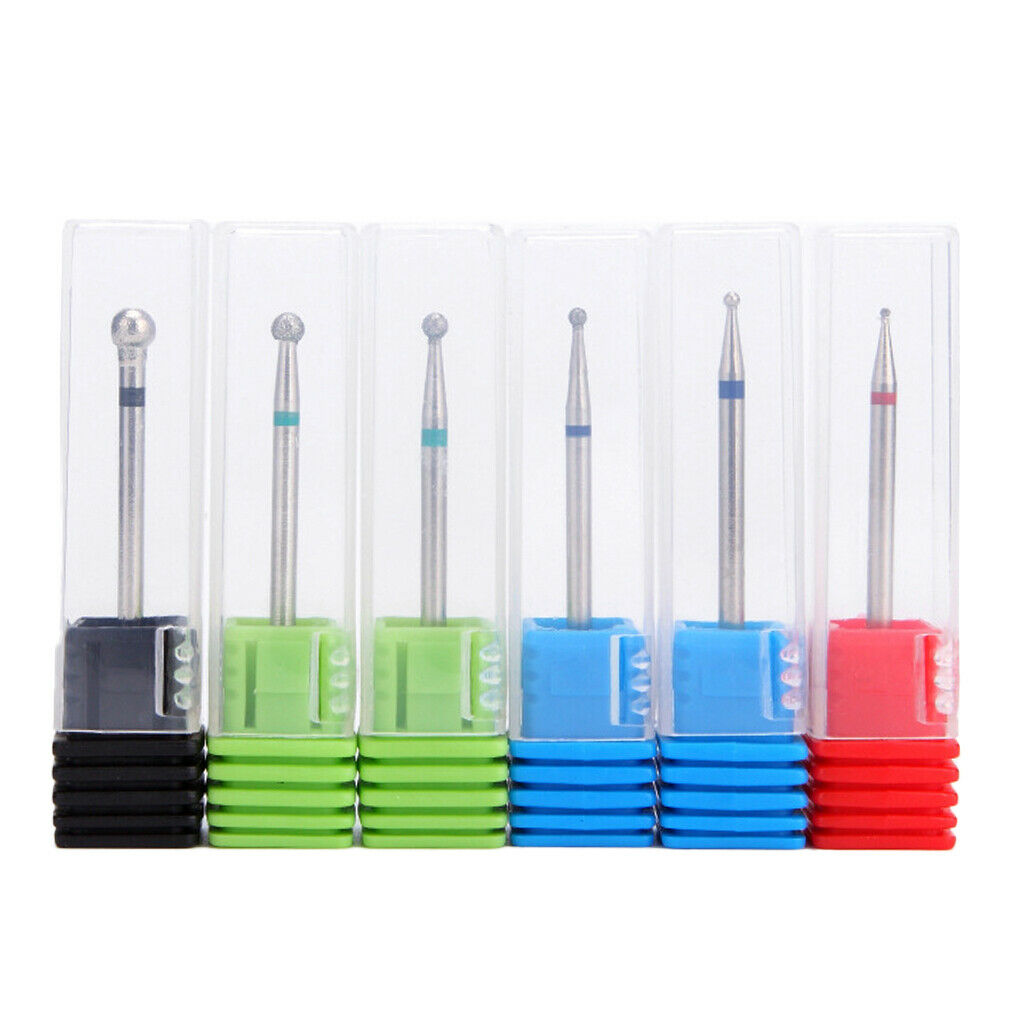 6x Nail Drill Bits Ball Head 3/32" Diamond Cuticle Clean Electric Files Bits