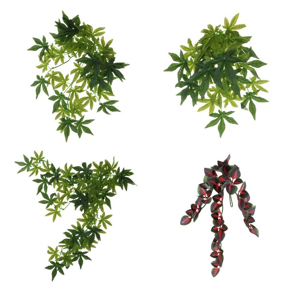 4 PCS Reptile Jungle Vines Bendable Terrarium Decor Vines Plant Leaves Pet
