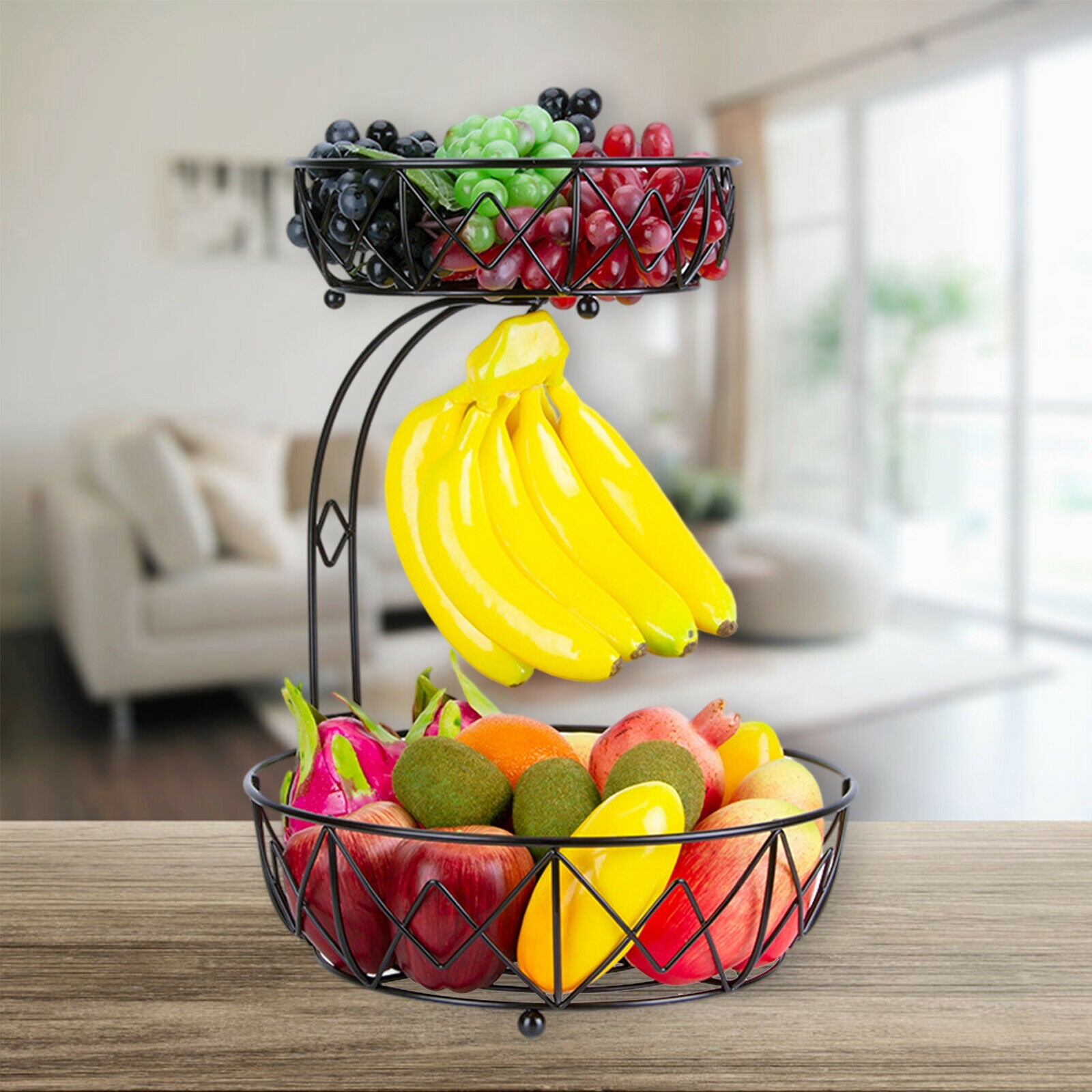 2 Tier Iron Countertop Fruit Basket for Kitchen Restaurant Fruit Organizer
