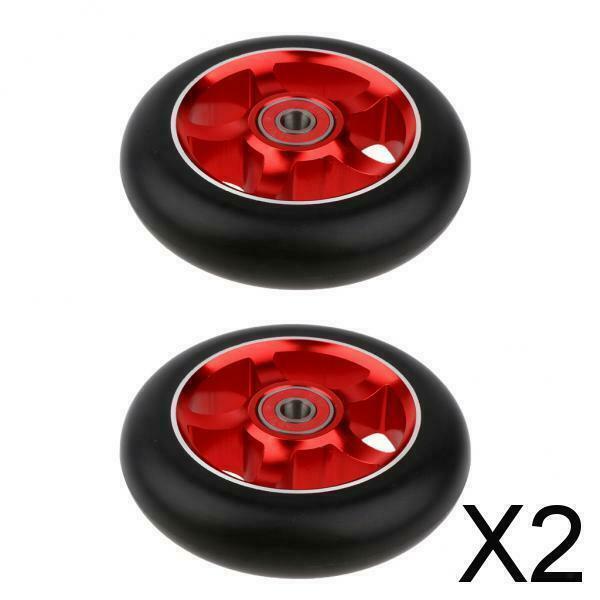 2X 1 Pair Replacement 100mm Stunt Scooter Wheels with Bearing & Bushings red