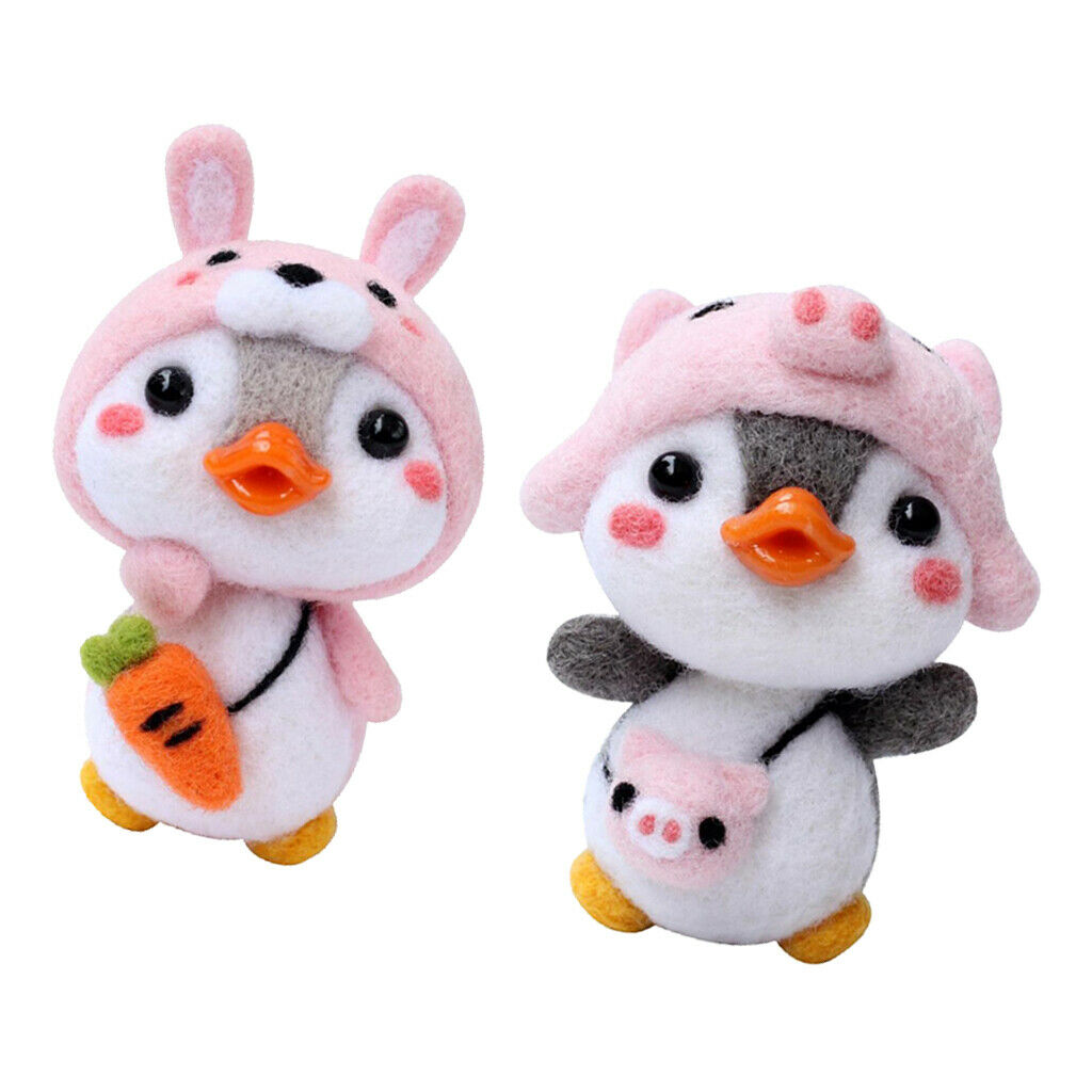 2 Set Lovely Penguin Animal  Felting Kit With Basic Tools Pig Rabbit