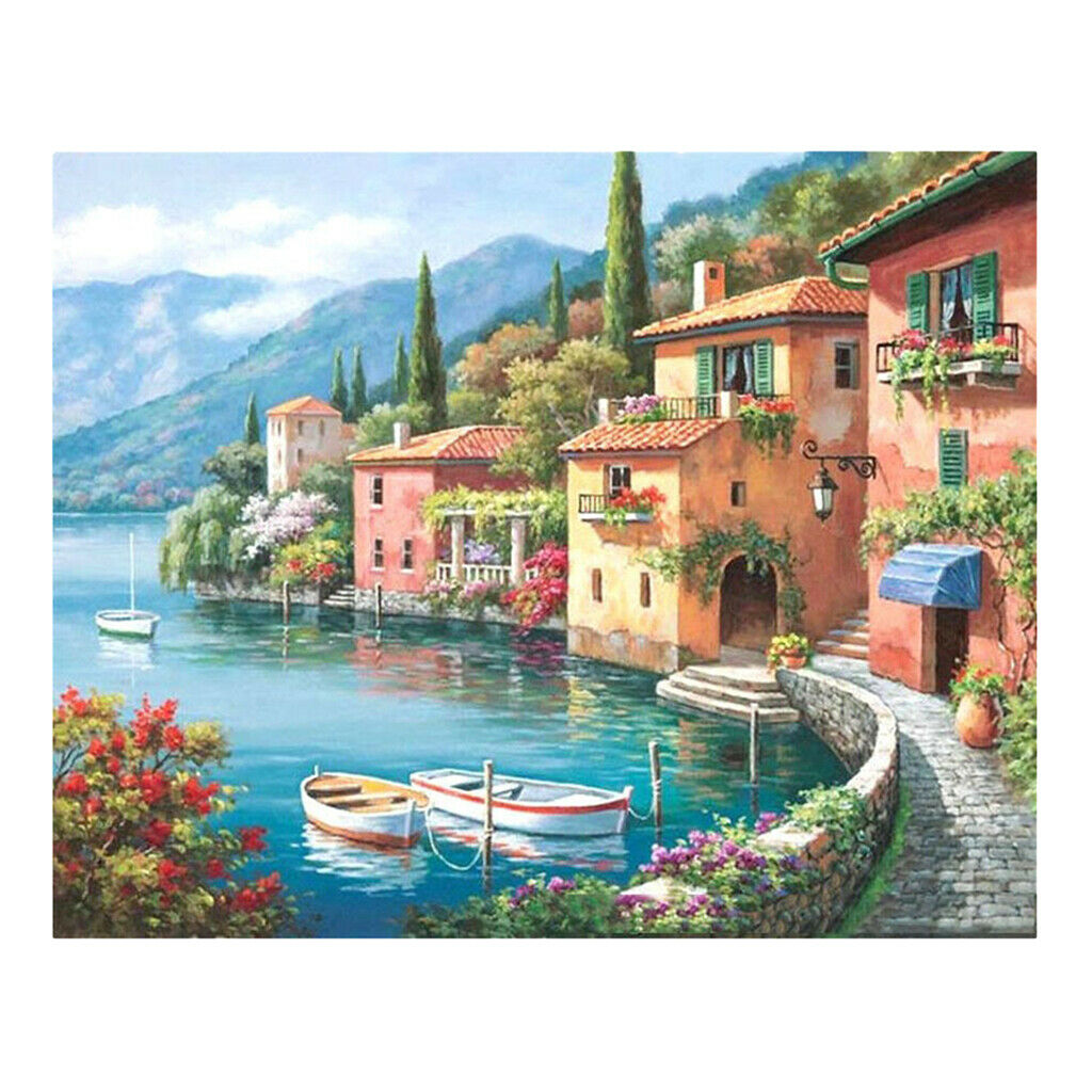 DIY Landscape Lake Town Painting by Numbers Kits Arts DIY Artwork 16x20inch