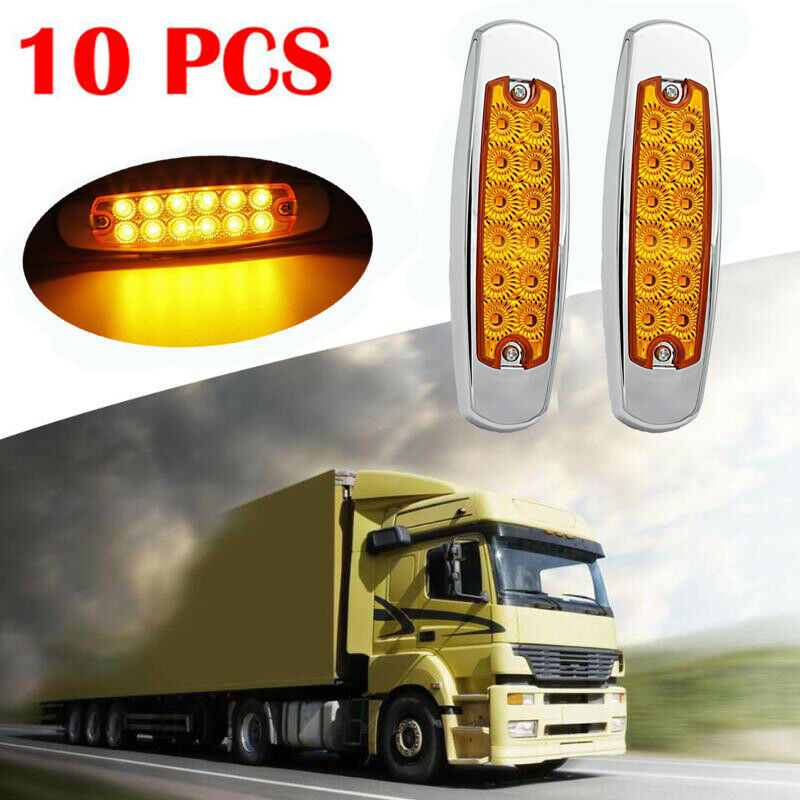10x 6.3in Amber Cab Marker Light Clearance SS Bezel 12 Diodes For Freightliner