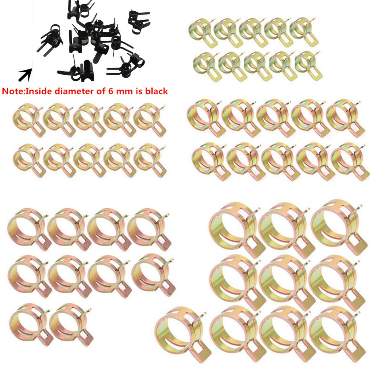60pcs Spring Clip Fuel Oil Water Hose Pipe Fastener Tube Clamp 6-15mm 6 Sizes