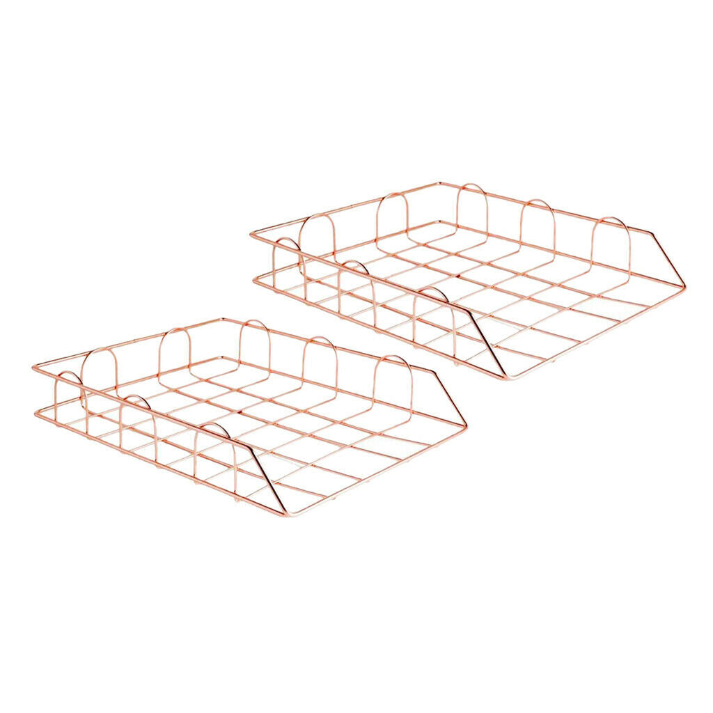 2 Pieces Desk Metal Wire Stackable Letter Trays File Rack Contracts Holder