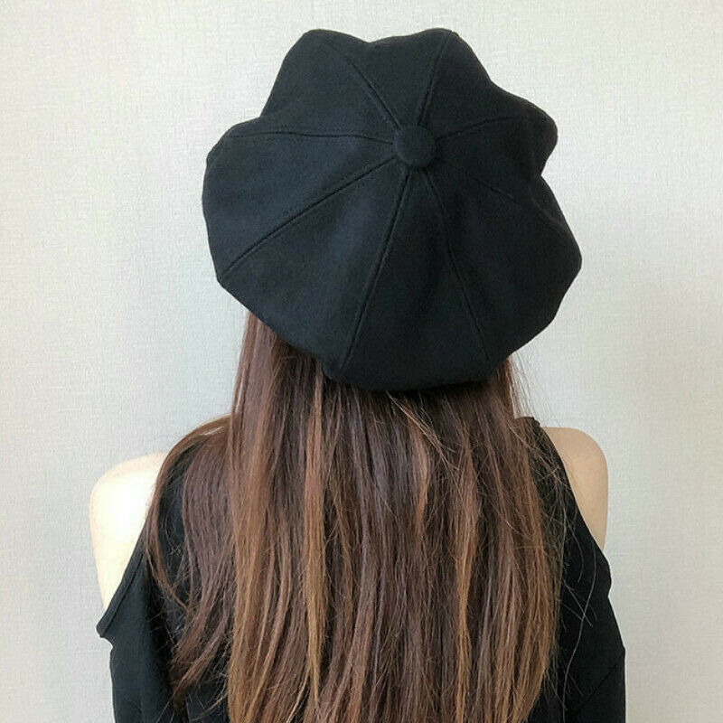 Lady Hat Cap Beret Wool Blend Newsboy Gatsby Flat Oversized Black Fashion Casual