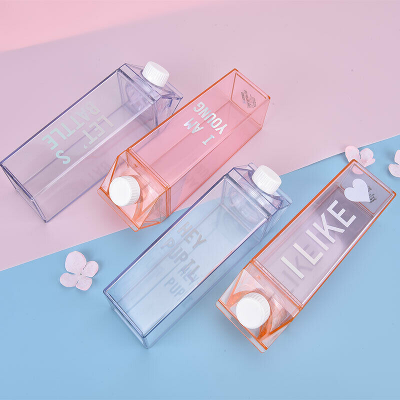 Creative Cute Plastic Clear Milk Carton Water Bottle Transparent Milk Box Cu CH