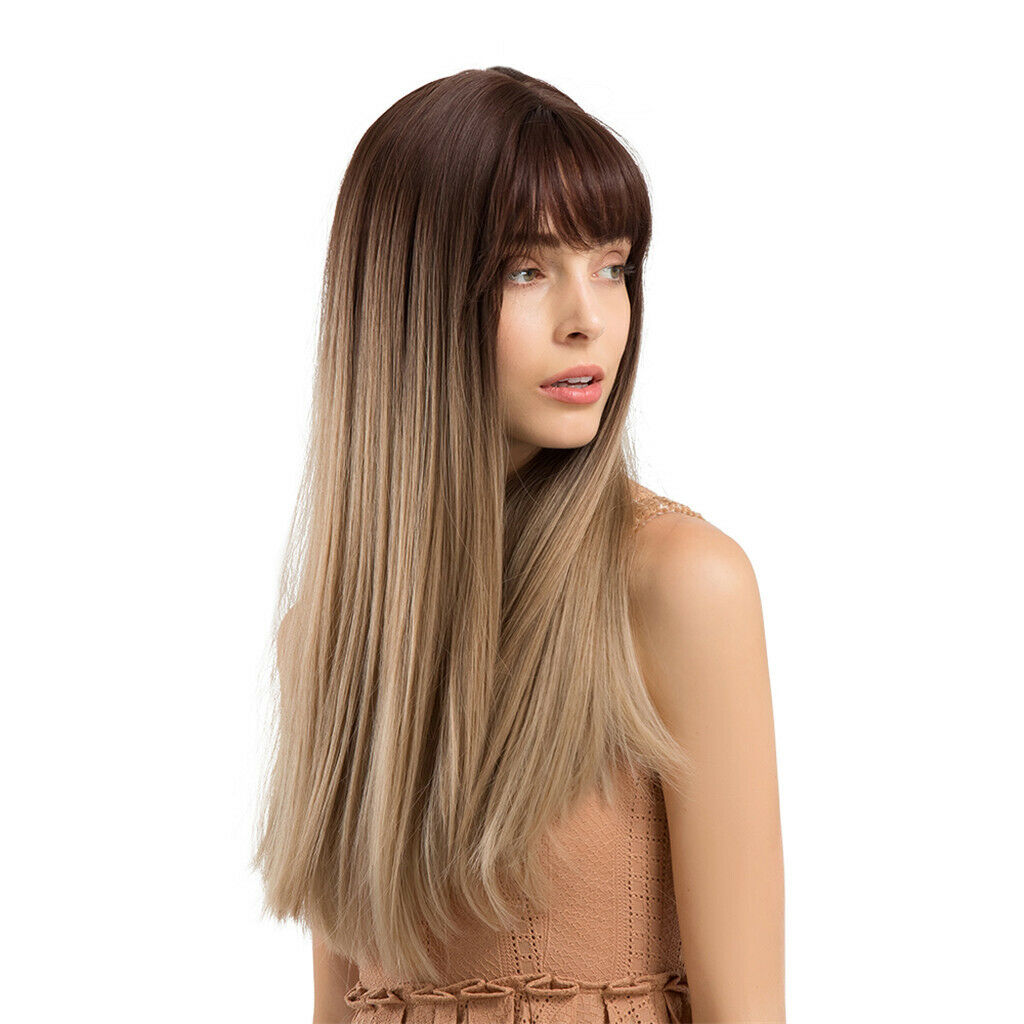 Synthetic Wig Long Straight Wig Heat Resistant Wig for Women Gradient Color