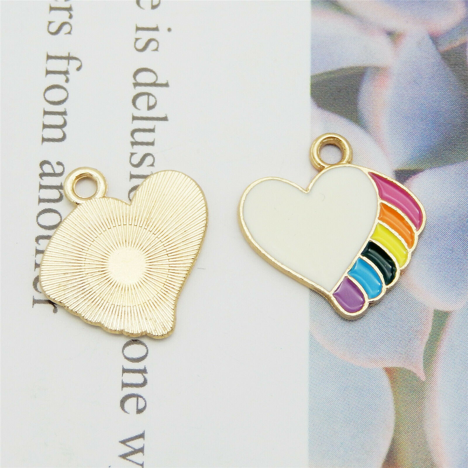 16 pcs Colorful Enamel Charm Heart Shape Alloy Pendant Earring Dangle 18*18mm