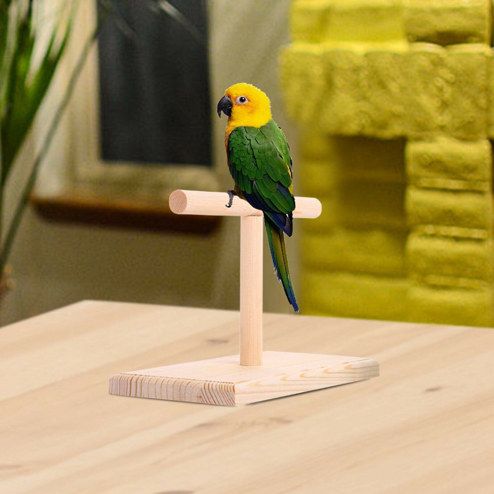 Wooden Table Bird Perch T Stand Tabletop Lovebirds Finch Playing Playstand