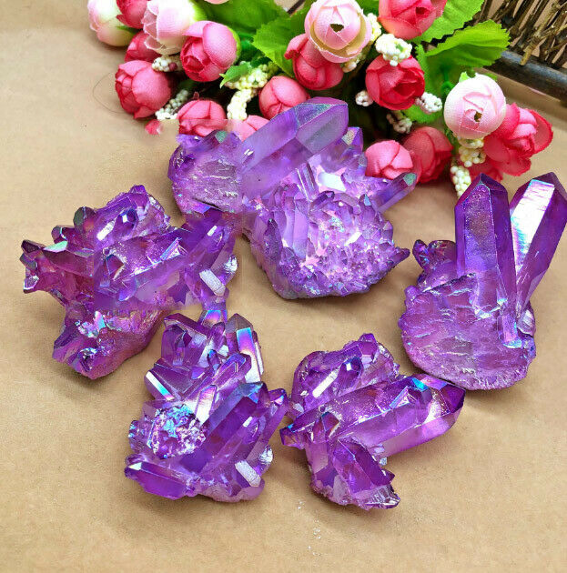 50~80g Natural Aura Angel Crystal Cluster Quartz Titanium Healing Specimen Decor