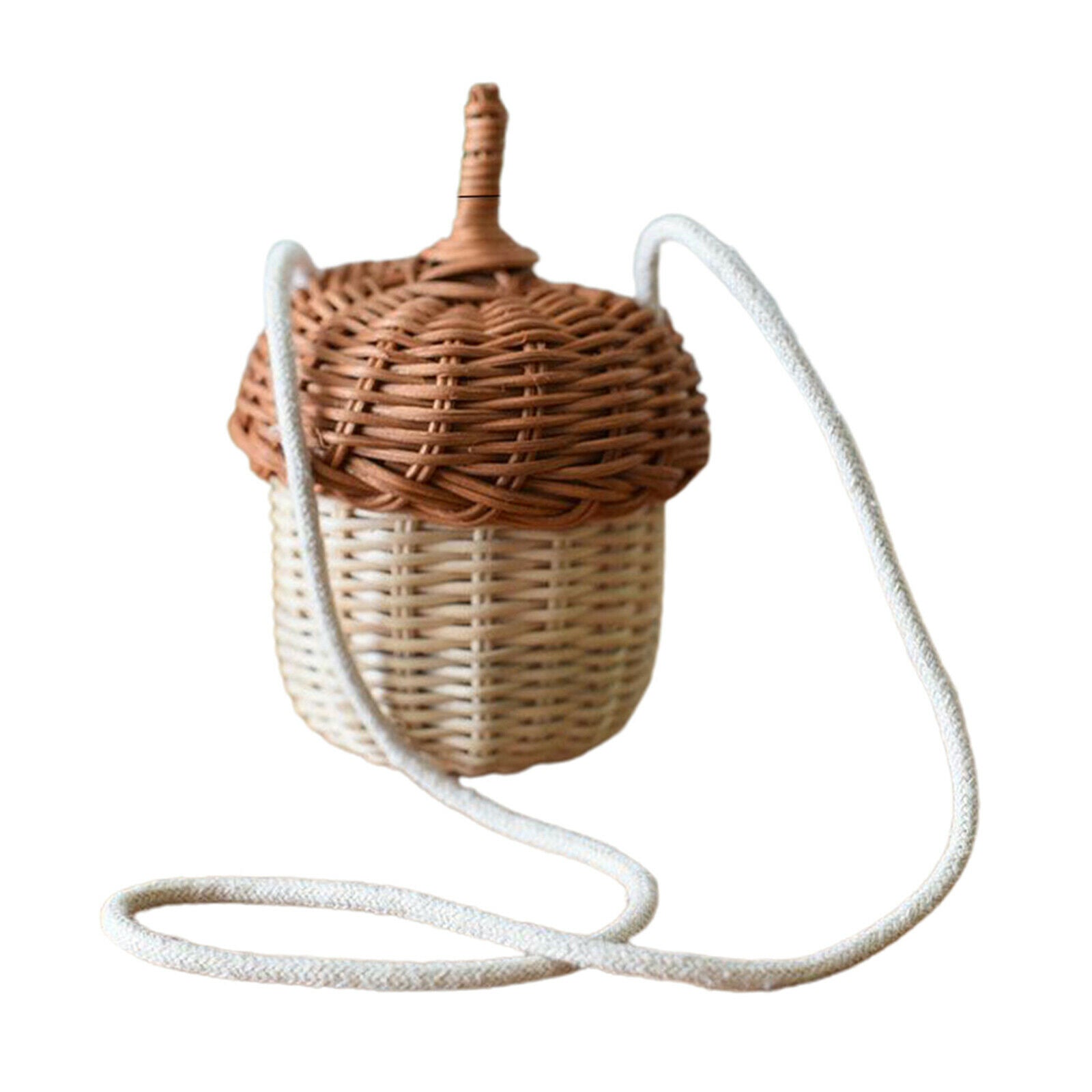 Lady Cute Chic Round Rattan Handbag Straw Tote Bucket Bag Party Picnic