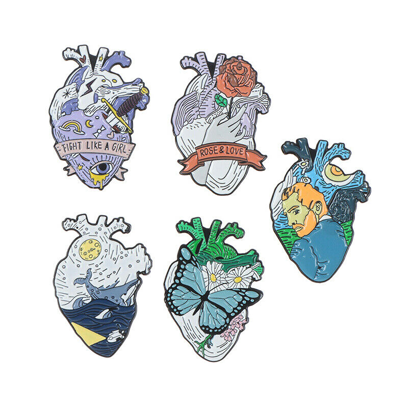 5Pcs/set Enamel Pin Ocean Heart Brooch Lapel Pin Cartoon Punk Jewelry Badge G Ad
