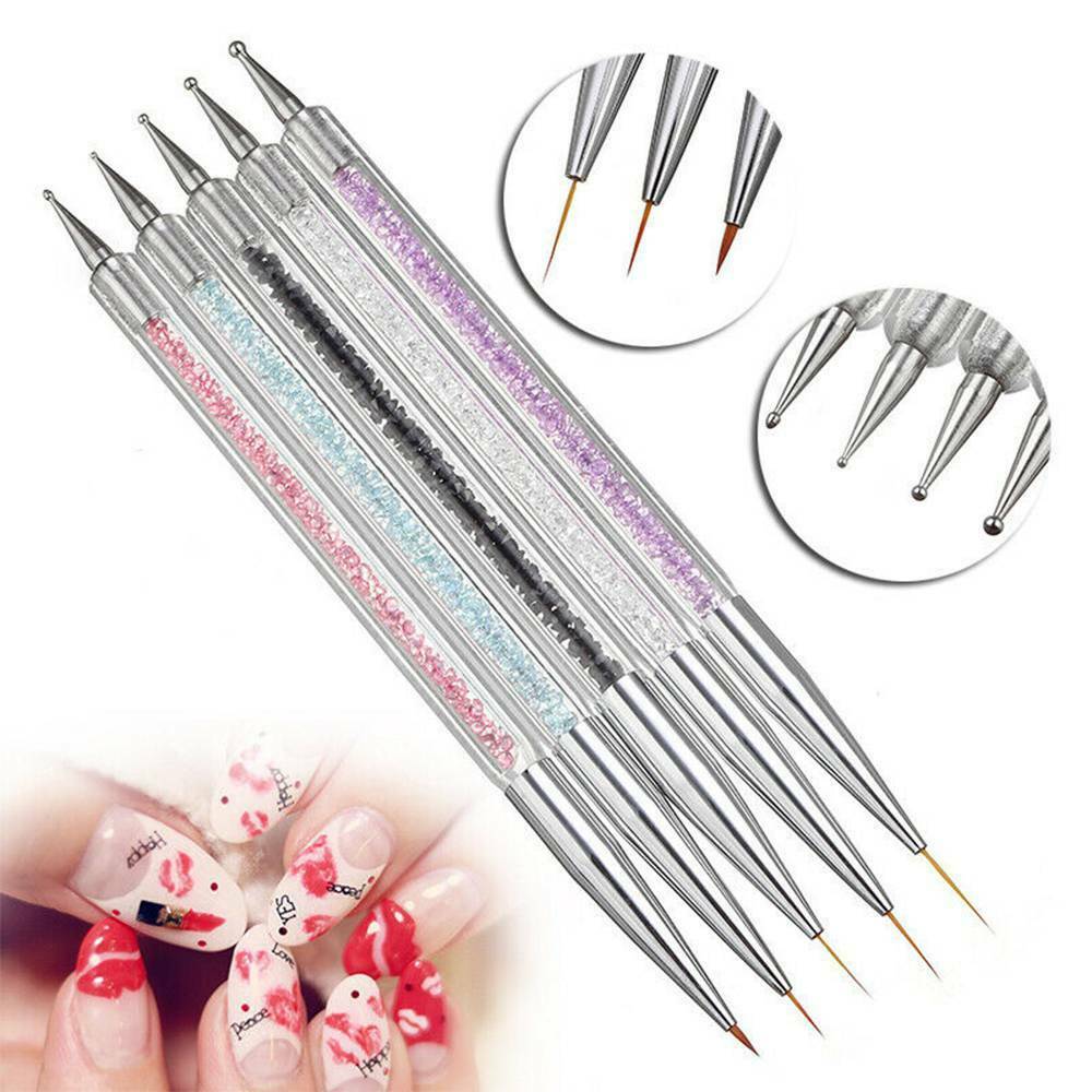 5x Nail Art Pen 2-Way Dotting Drawing Painting UV Gel Liner Polish Brushes Set