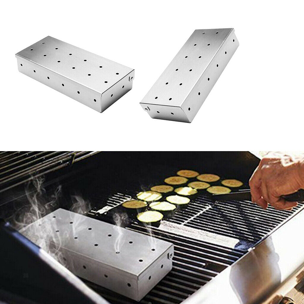 2Pcs Heavy Duty Stainless Steel Meat Smoking Barbecue Smoker Box For Wood