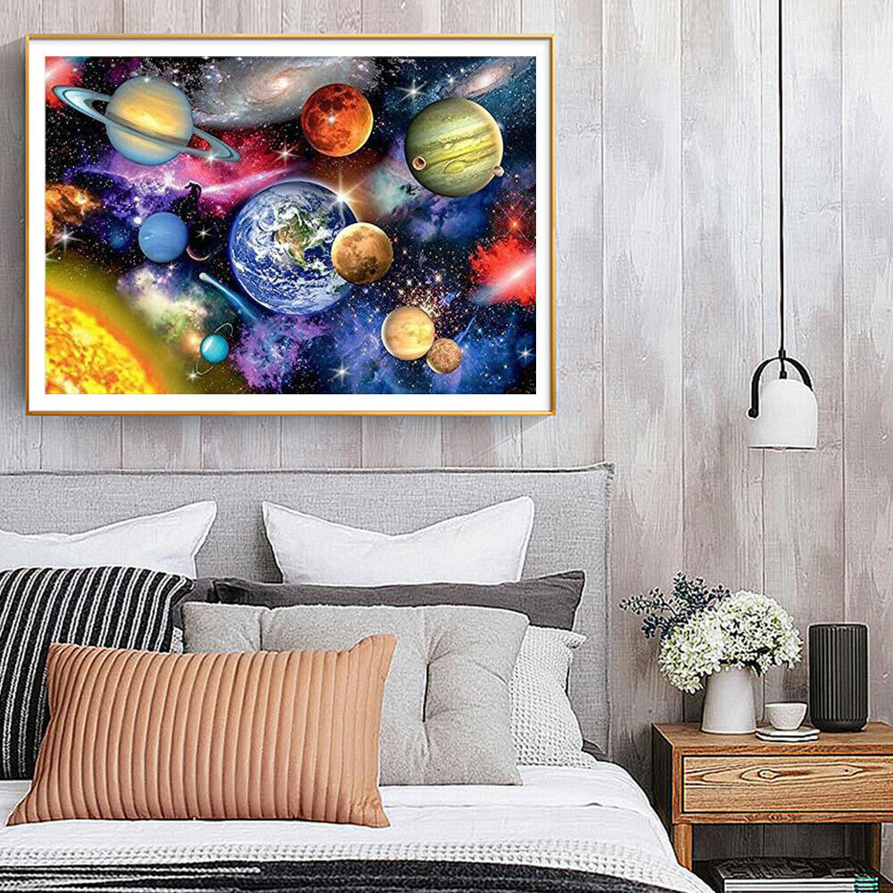 Nine Planets DIY Painting By Numbers Kit Oil Art on Canvas Wall Picture  @