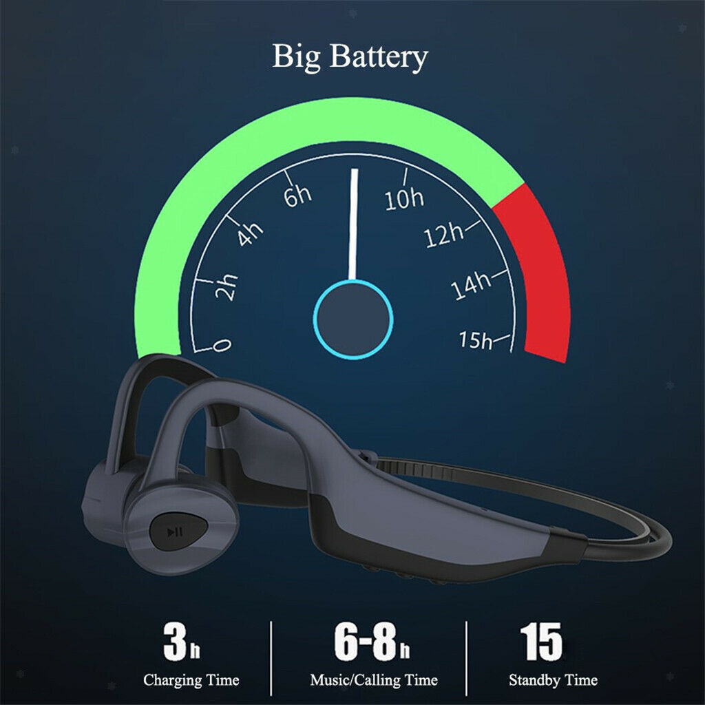 Wireless Bluetooth Sweatproof Bone Conduction Earphone Earbuds Mic Gray