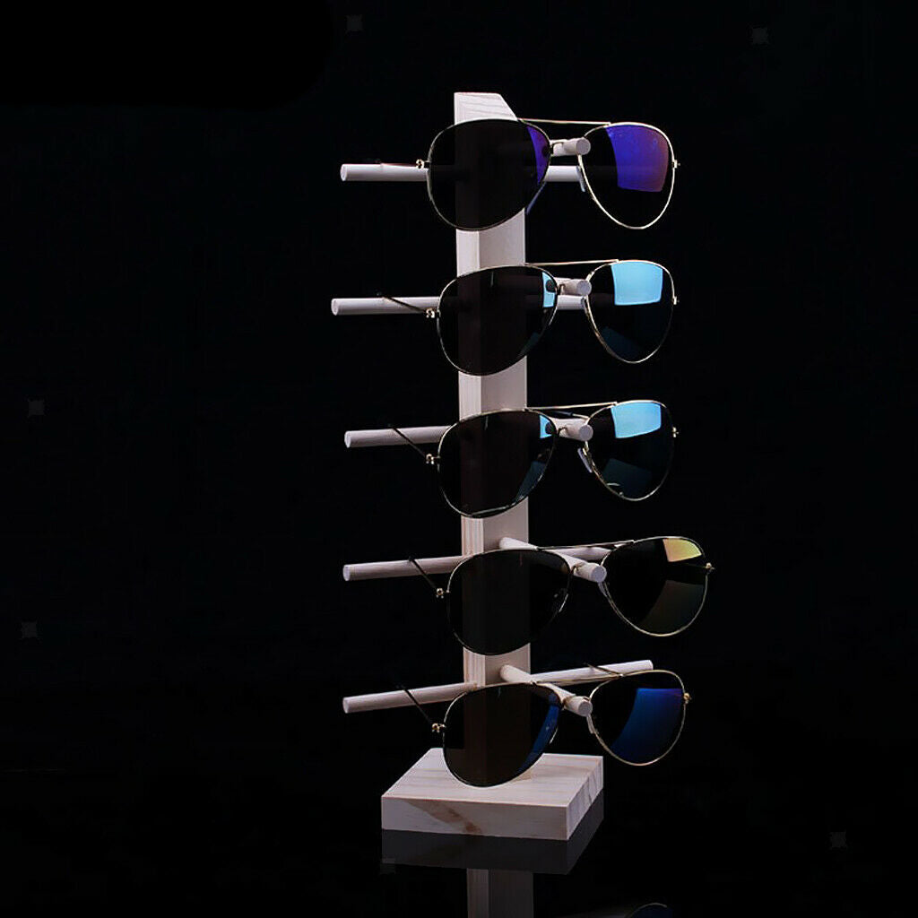 Wood Sunglasses Eyeglass Rack Display Stand Holder Single Line for 5 Pairs