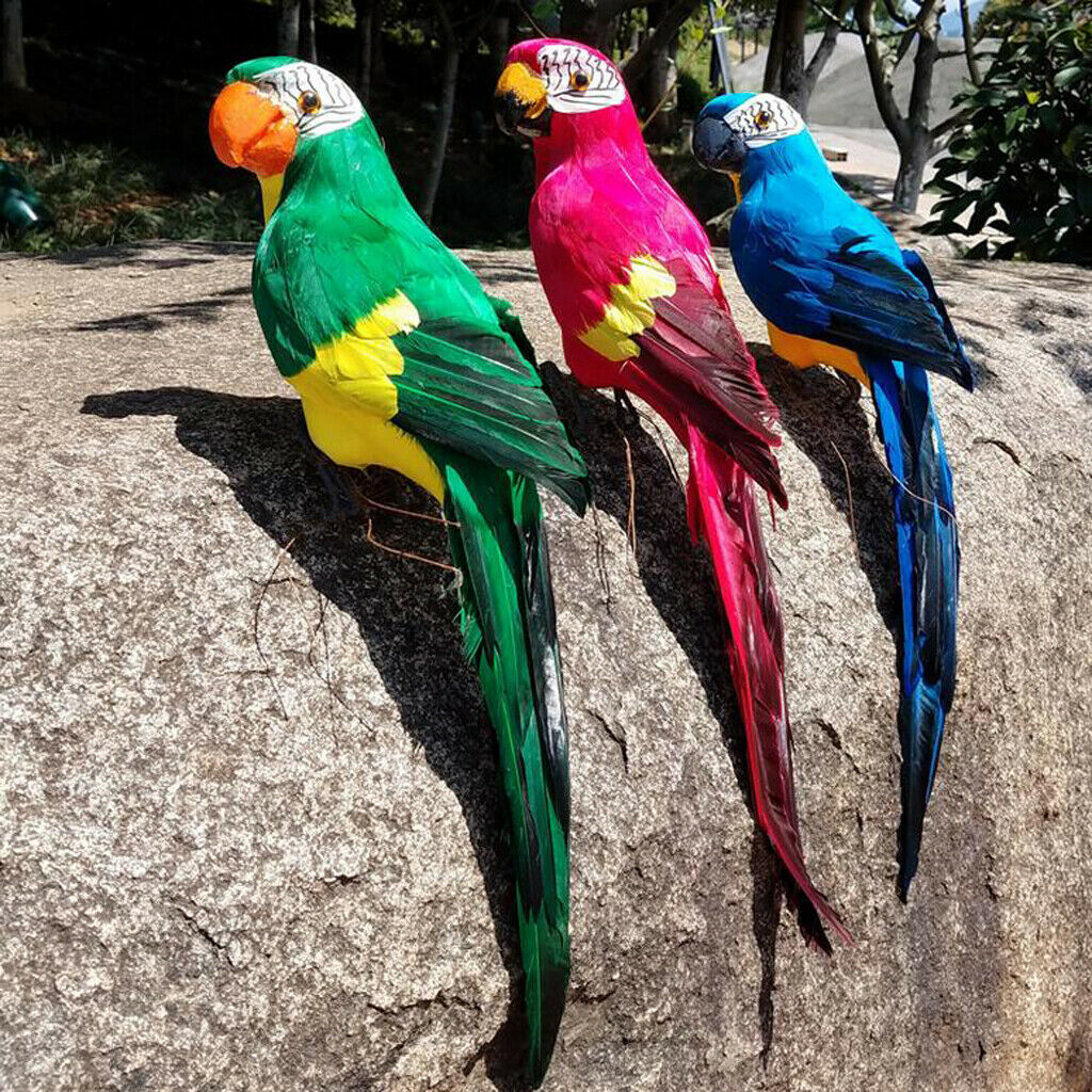 Artificial Parrot Feathered Birds Garden Home Decoration Ornament 45cm Green