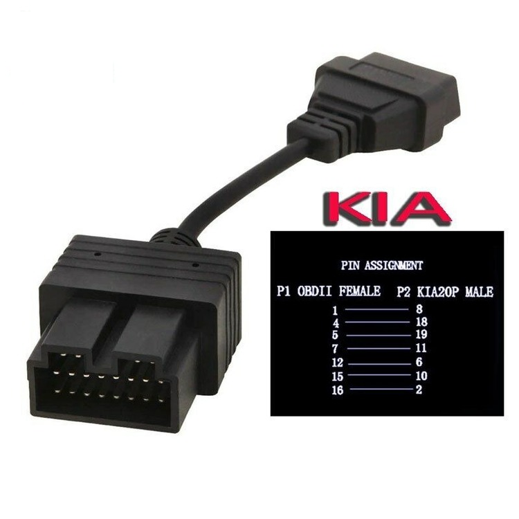 16 Pin to 20 Pin OBD2 OBDII Female Car Diagnostic Adapter Cable For KIA