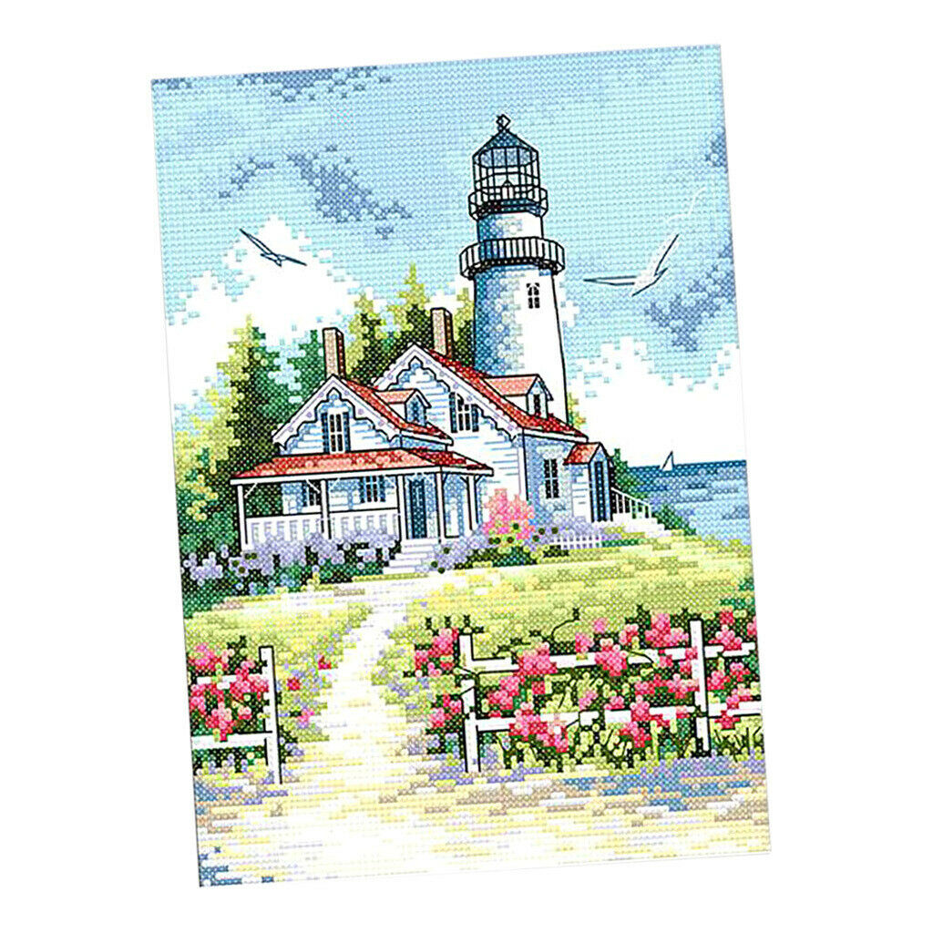 Sea Lighthouse Stamped Cross Stitch Starter Kit Accurate Pre-printed Craft 14CT
