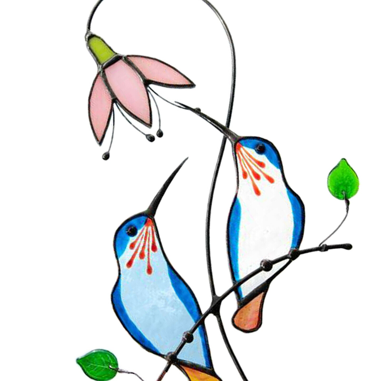 Blue Hummingbird Stained Glass Suncatcher Outdoor Garden Decor 7"x5.5"