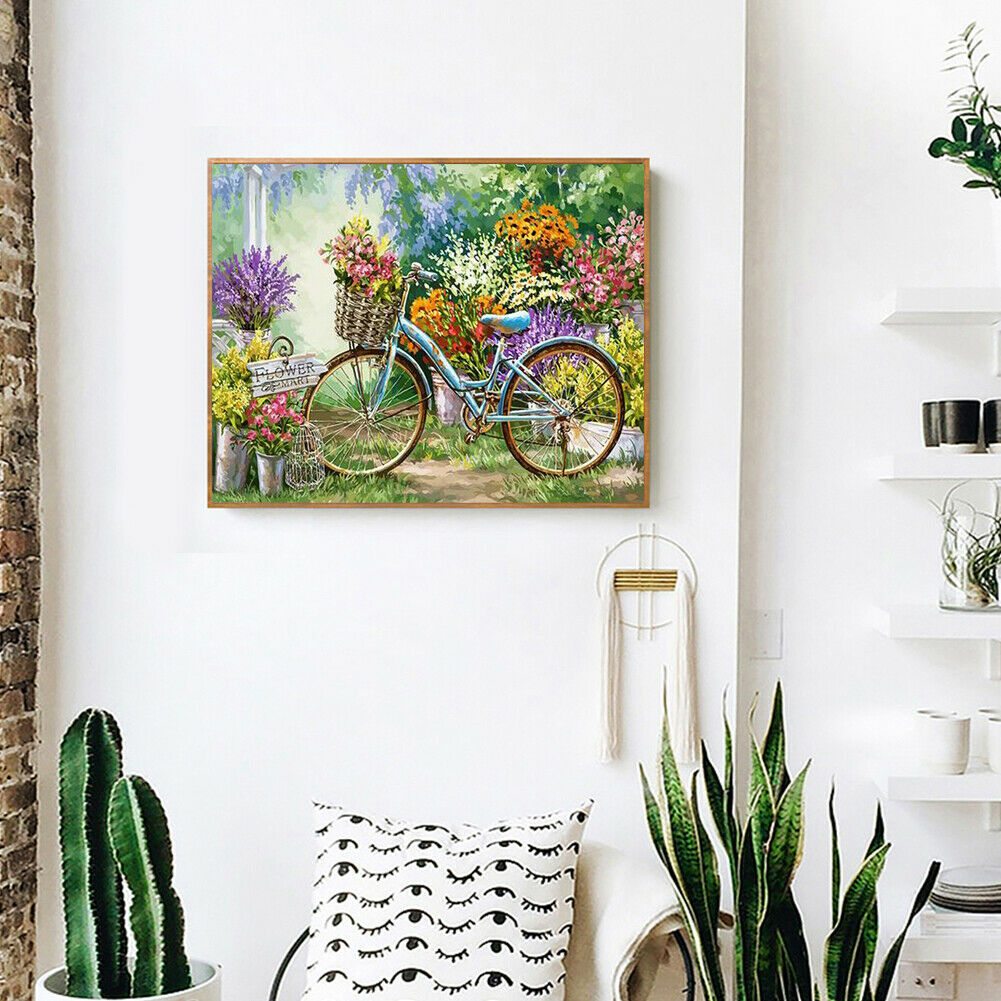 Frameless Painting By Numbers DIY Bicycle Hand Painted Canvas Oil Picture @