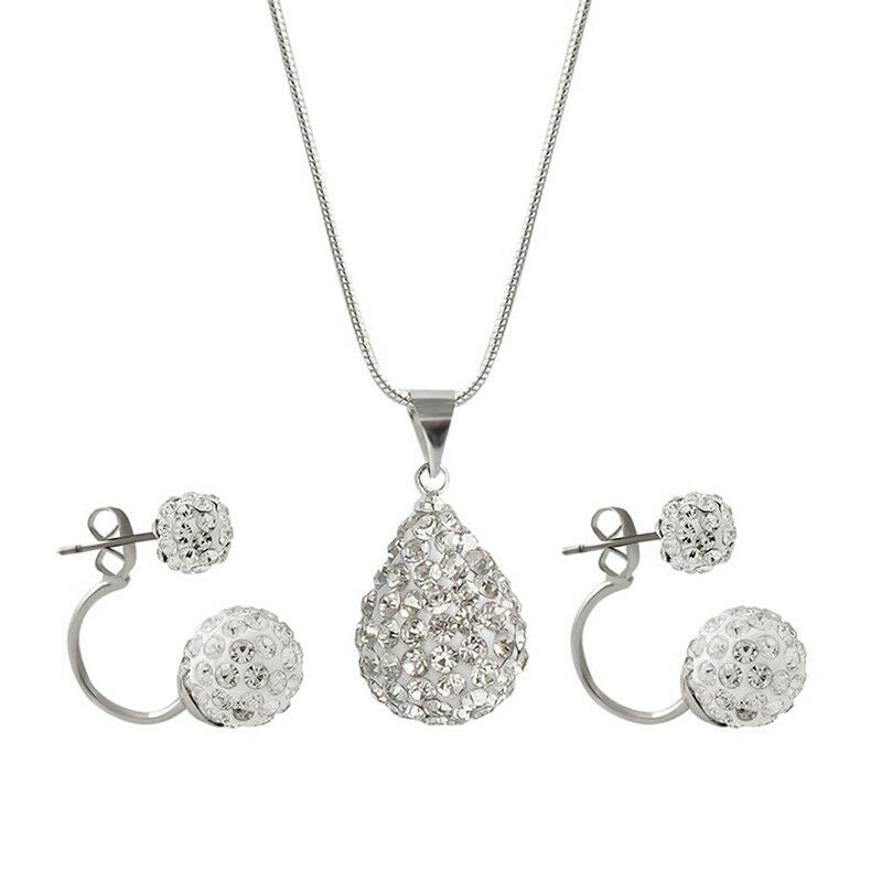 Fashion Crystal Ball Waterdrop Necklace Earrings Jewelry Set For Wedding .l8