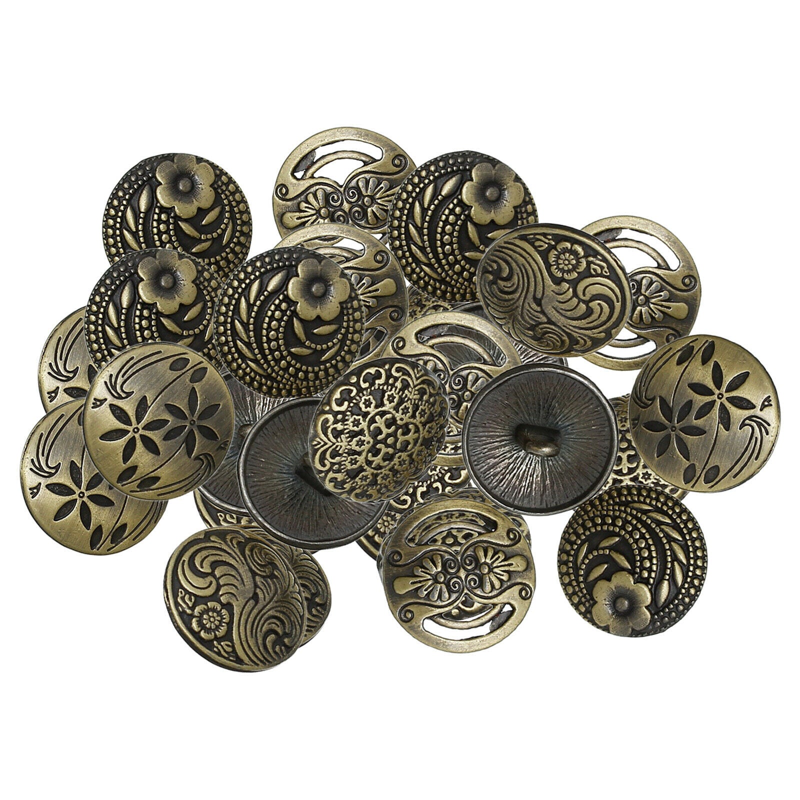 QTY:30 Zinc Alloy Mixed Round Metal Shank Buttons for DIY Crafts Sewing 17mm