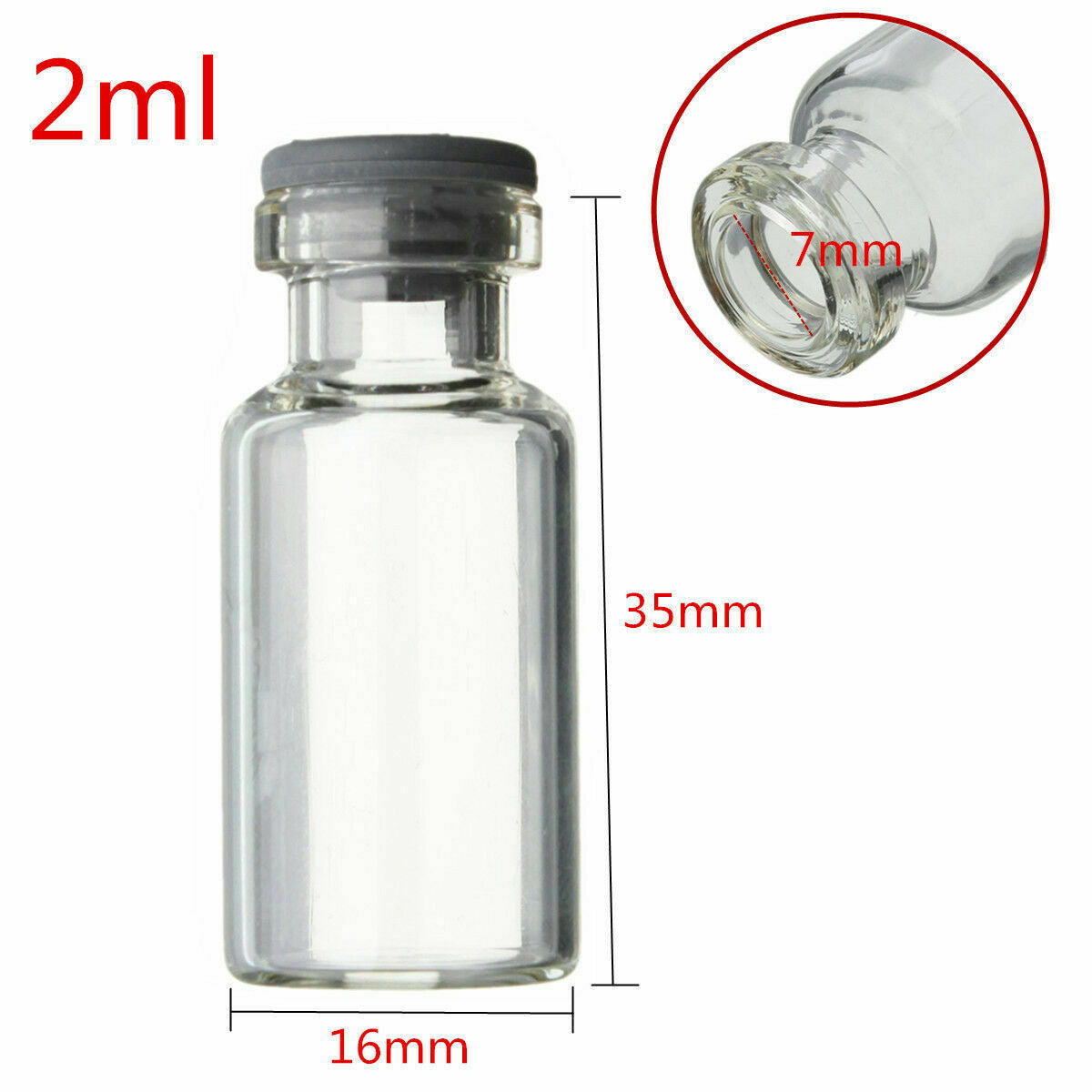 10pcs 2ml Small Empty Sample Vials Clear Glass Bottles With Butyl Rubber Stopper