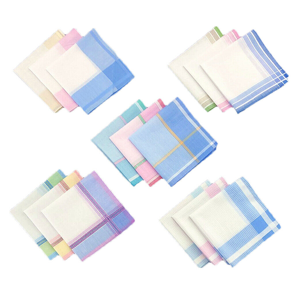 24Pcs Pure Cotton Plaid Handkerchiefs Unisex Pocket Wedding Party Hankie Lot