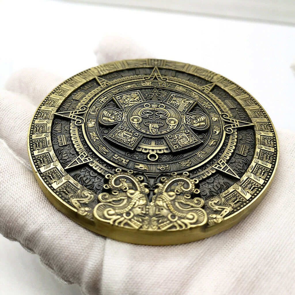 80mm Dia Mayan Aztec Calendar Prophecy Green Bronze Coin Medallion Art Gift