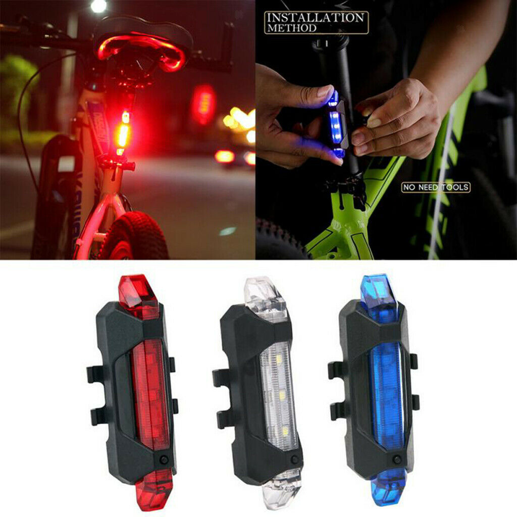 Lots 3 LED Rear Lights Cycling Tail Safety Warning Light USB Rechargeable