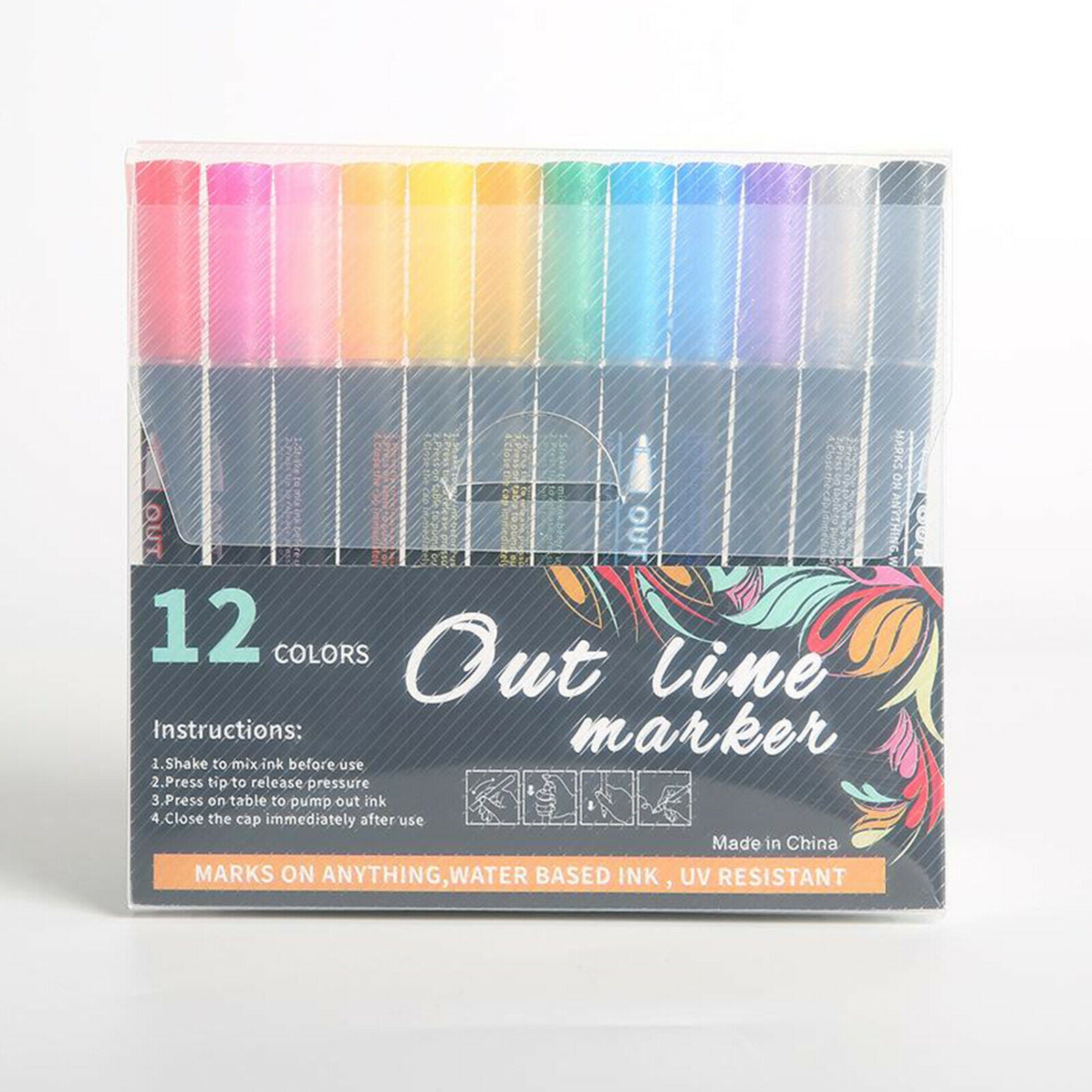 Double Line Outline Pen Metallic Markers 12 Colors Glitter Artist Pens DIY Craft