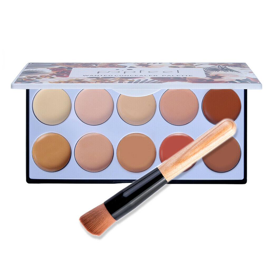 10 Colors Smooth Concealer Makeup Base For Blemish Spots Dark Circles With Brush