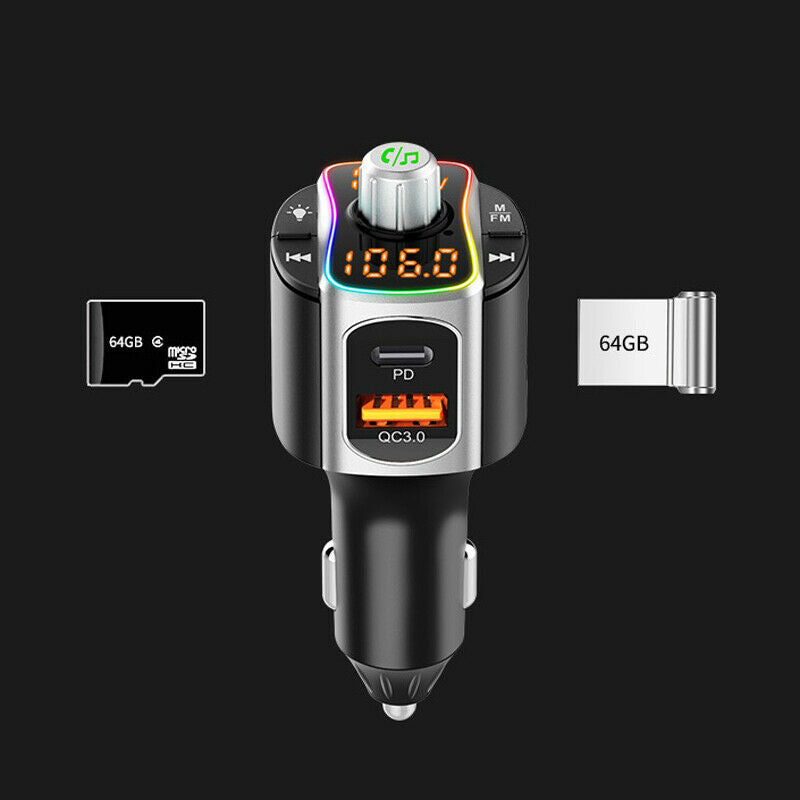 Bluetooth FM Transmitter Wireless Radio Adapter QC3.0 Support TF Card & USB Disk