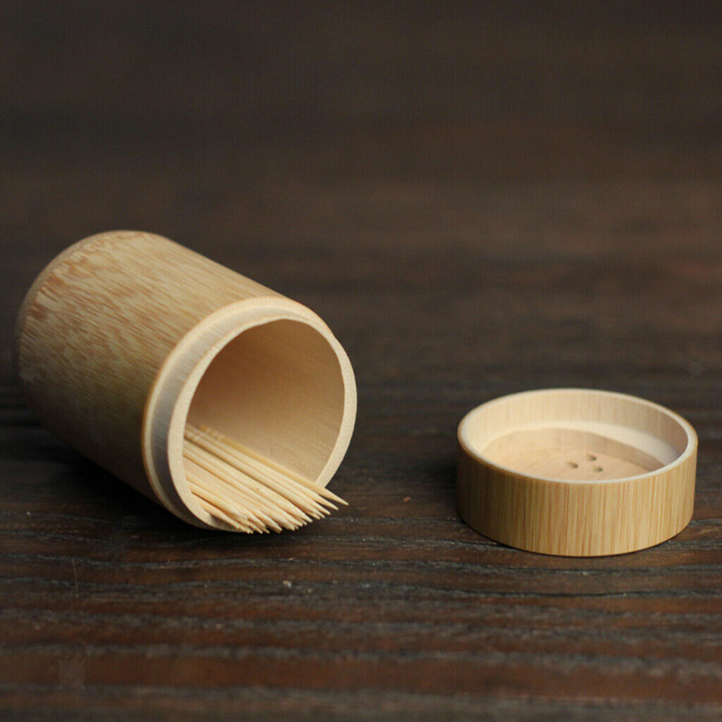 Toothpick Dispenser Holders Bamboo Storage Organizer Travel Home