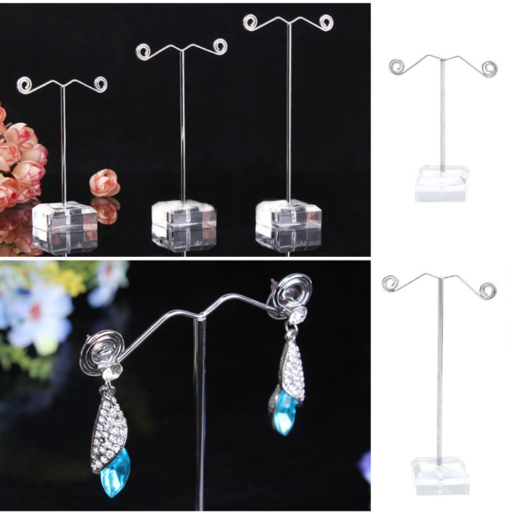 3pcs Clear Acrylic Metal Tree Earring Necklace Jewelry Display Stand Rack Holder