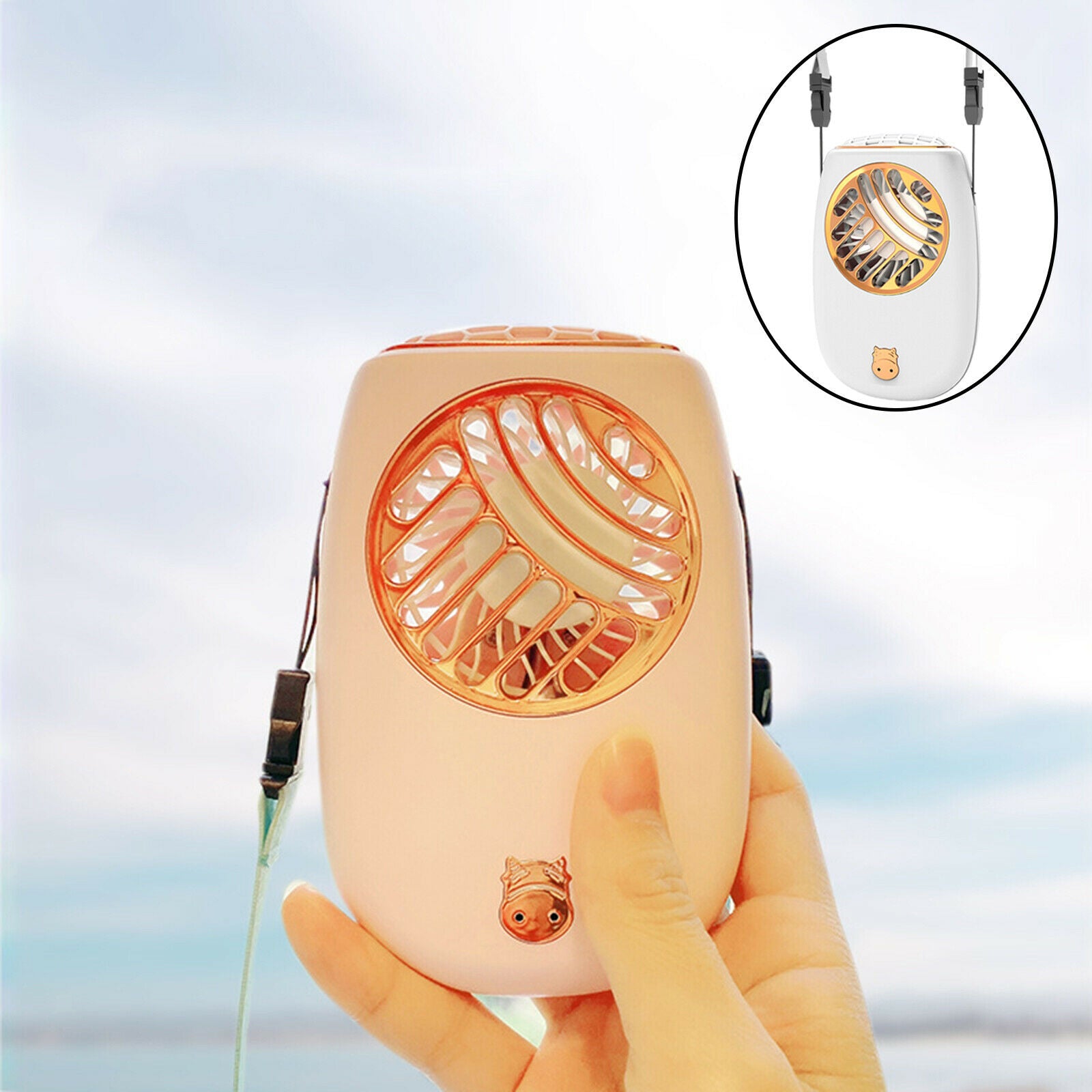 Neck Fan Handheld Fan Rechargeable With Lanyard for Home Sports White