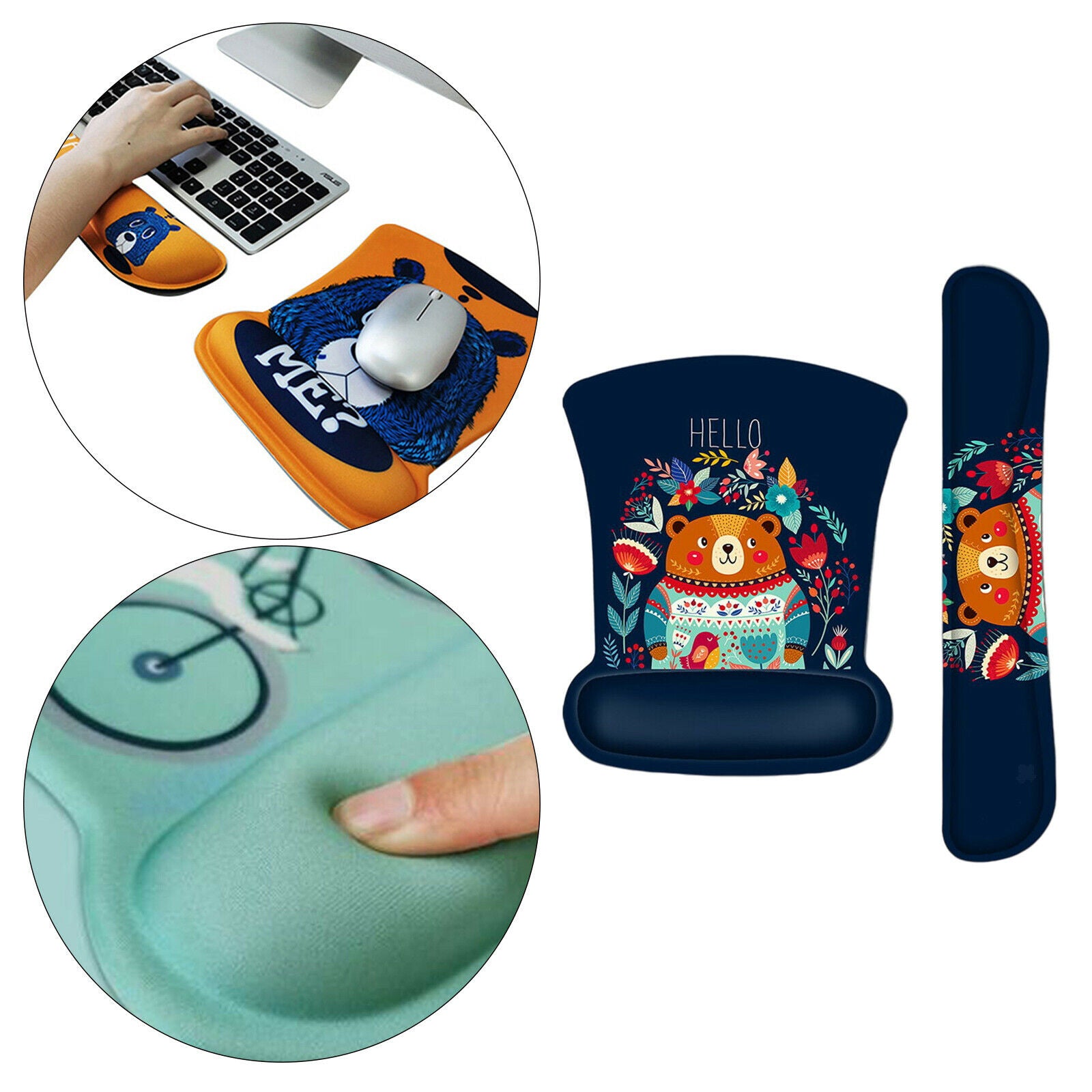 Mouse Pad & Wrist Support Bracer Raised Memory Foam for Computers Office Use