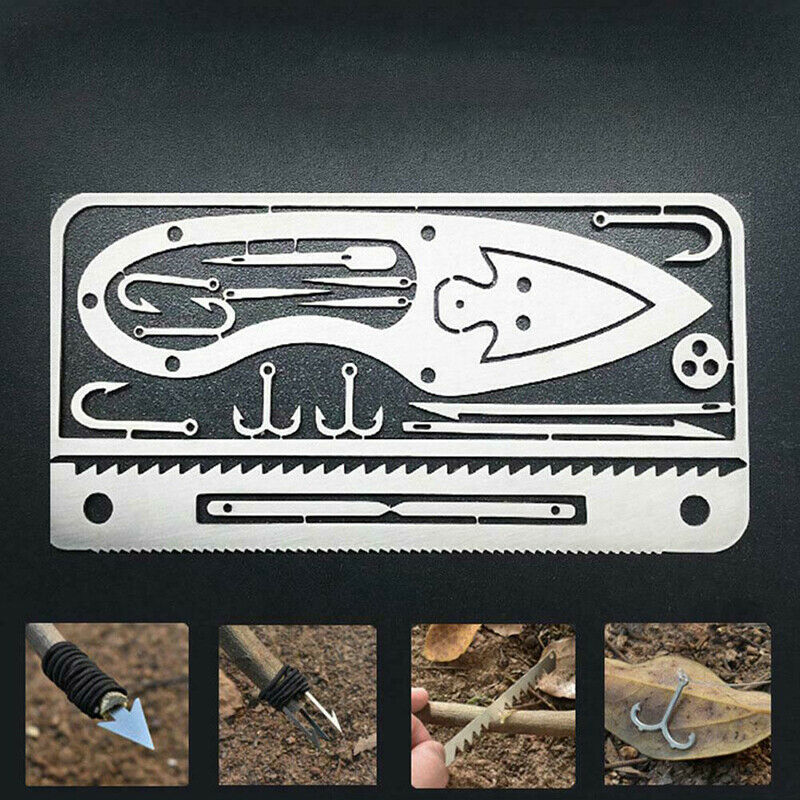 Multifunction Fishhook Survival Card Arrow Awl Needles Blades Hiking Camp.l8