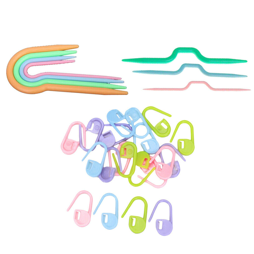 Knitting 20 Crochet Stitch Pad 4 Curved J Hooks with 3 Cord Needles Set