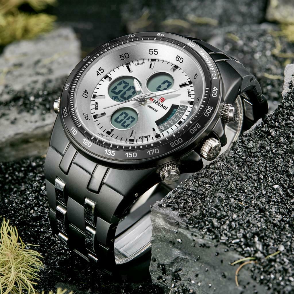 Double Movement Sports Watch Waterproof Large Dial Quartz Wristwatch White