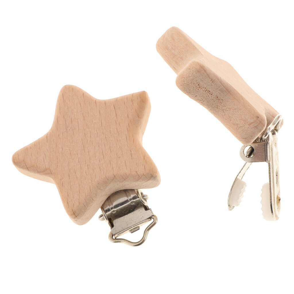20pc Wooden Baby Pacifier Clip Soother Holders DIY Teething Toys Heart+Star