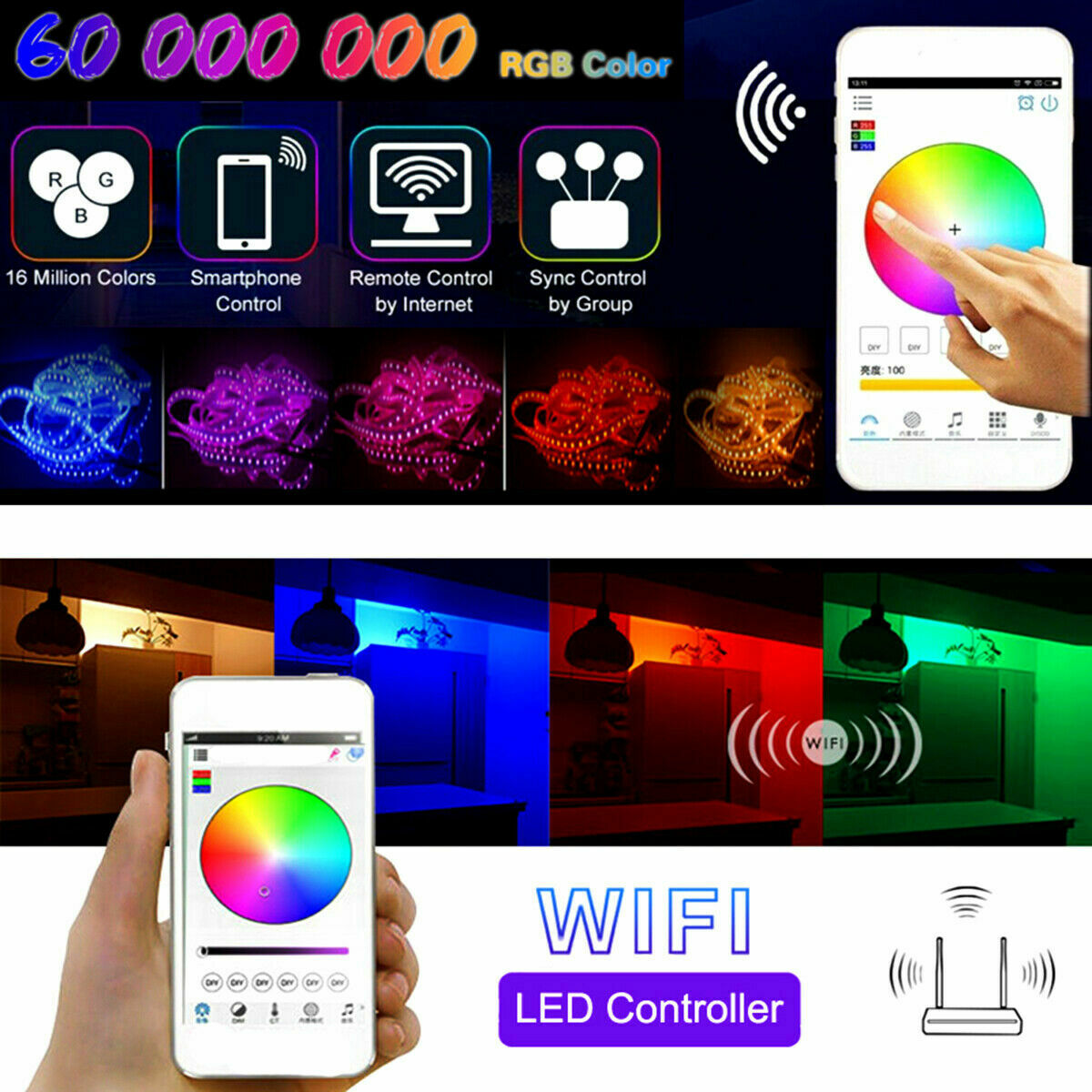 16.4ft 150LED Alexa Smart Home WIFI Wireless RGB Waterproof Strip Neon Light Kit
