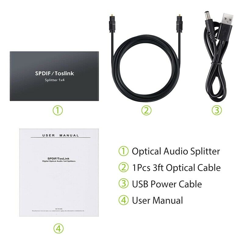 Digital Optical Audio 1X4 Splitter Digital SPDIF Toslink Optical Fiber Audio SE1