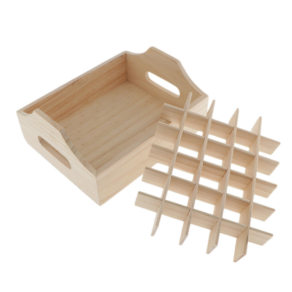 30 Slots Pine Wood Essential Oil Rack Holder Double Handle Portable Container